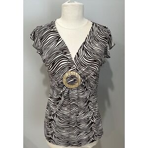 Y2K Zebra Print Flutter Sleeve Buckle Front Top Woman's Small